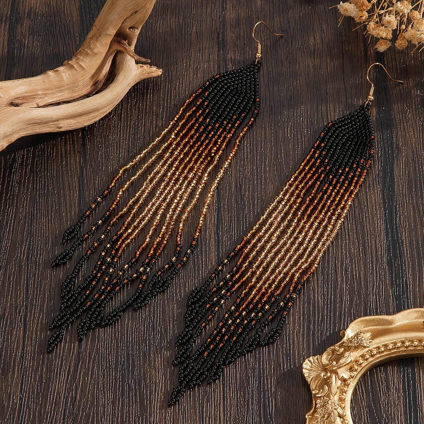 2pcs Vintage Bohemian Beaded Earrings with Tassels